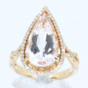 Pear Cut Morganite Ring with Accents of Diamonds Set in 18ct Rose Gold