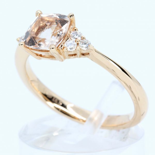 Cushion Shape Morganite Ring with Accents of Diamonds Set in 18ct Rose Gold