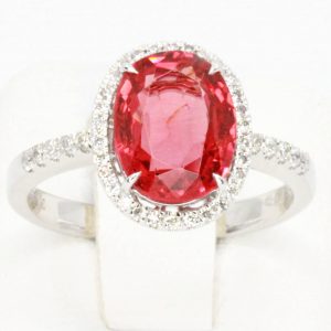 Oval Shape Red Spinel Ring with Accents of Diamonds Set in 18ct White Gold