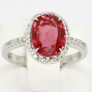 18ct White Gold Red Spinel and Diamond Ring