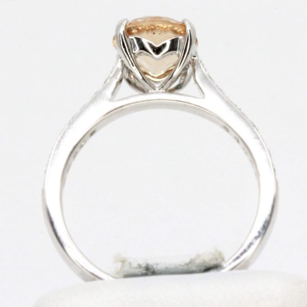 Round Cut Solitaire Imperial Topaz Ring with Accents of Diamonds Set in 18ct White Gold