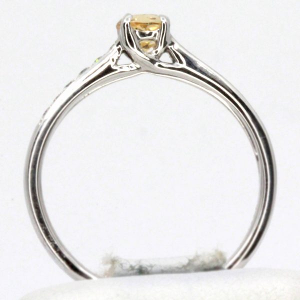 Round Cut Solitaire Gold Topaz Ring with Accents of Diamonds Set in 18ct White Gold