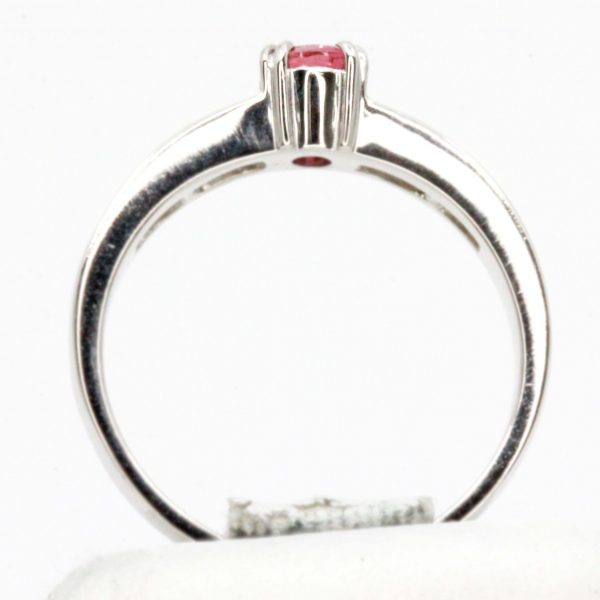 Round Cut Solitaire Pink Tourmaline Ping with Shoulder of Diamonds Vet in 18ct White Gold