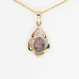 Oval Boulder Opal Pendant set in 9ct Yellow Gold