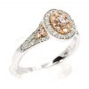 Claw Set Faint Pink Diamonds Ring with Halo of Diamonds set in 18ct White Gold