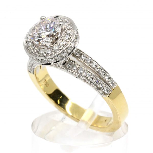 Faint Pink Diamond Ring with Diamond Halo & Accents set in 18ct Yellow Gold