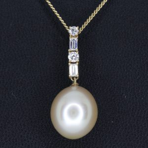 Pale Gold South Sea Pearl Pendant with Diamonds set in 18ct Yellow Gold