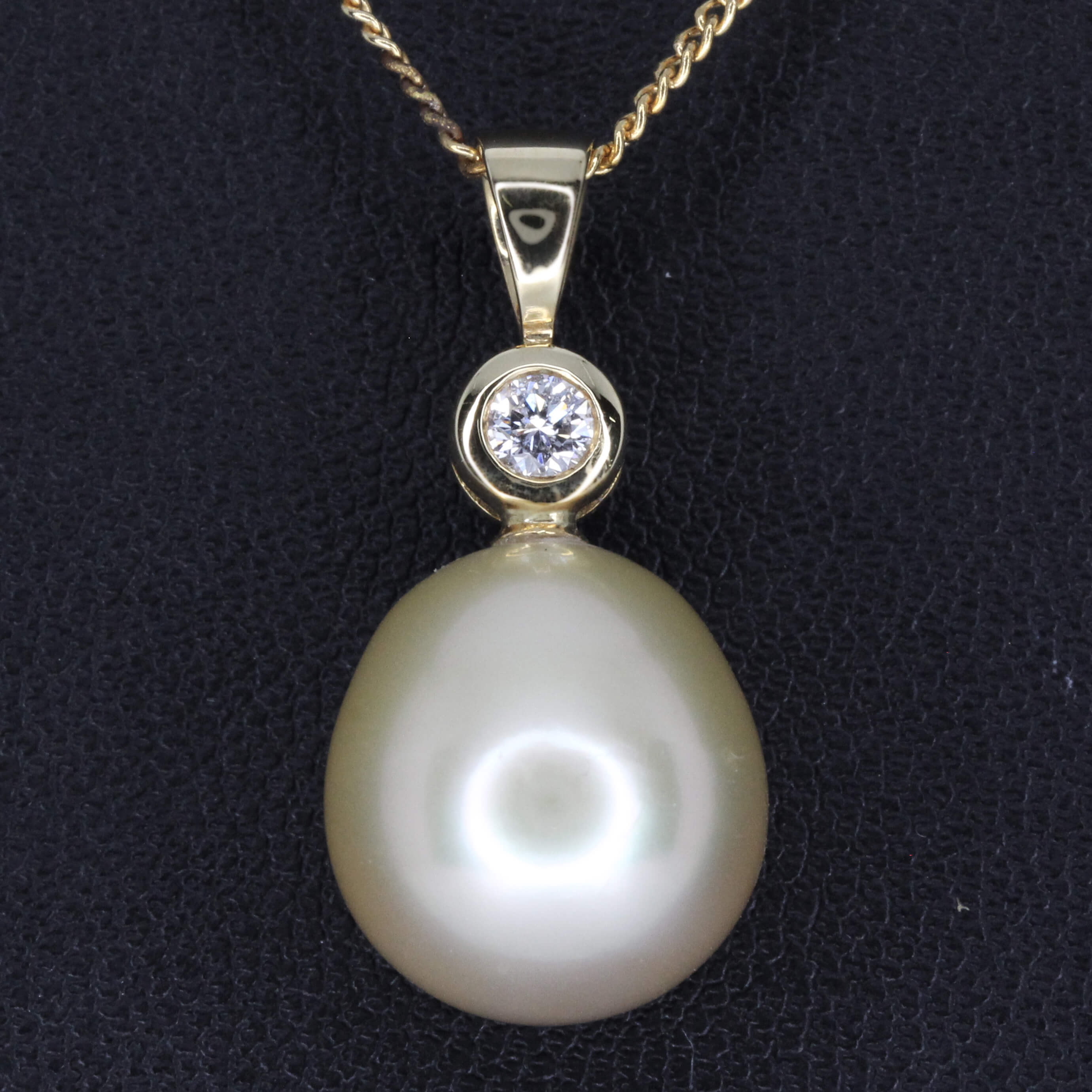 Golden South Sea Pearl Pendant with Diamonds set in 18ct Yellow Gold