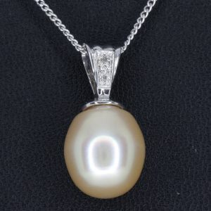 Pale Gold South Sea Pearl Pendant with Diamonds White Gold