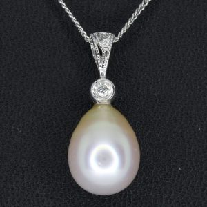 Pale Gold South Sea Pearl Pendant with Diamonds White Gold