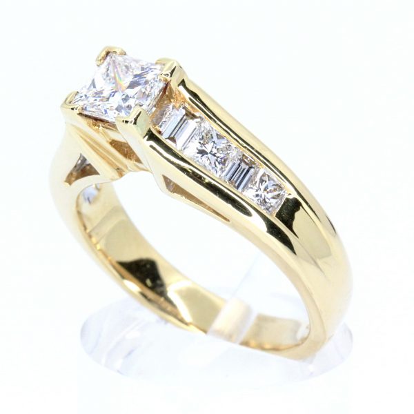 Princess Cut Diamond Ring with Channel Set Diamonds Accents set in 18ct Yellow Gold