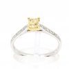 Princess Cut Yellow Diamond Ring with Bead Set Diamonds Accents set in 18ct White Gold