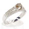 Round Brilliant Cut Champagne Diamond Ring with Bead Set Diamonds Accents set in 18ct White Gold