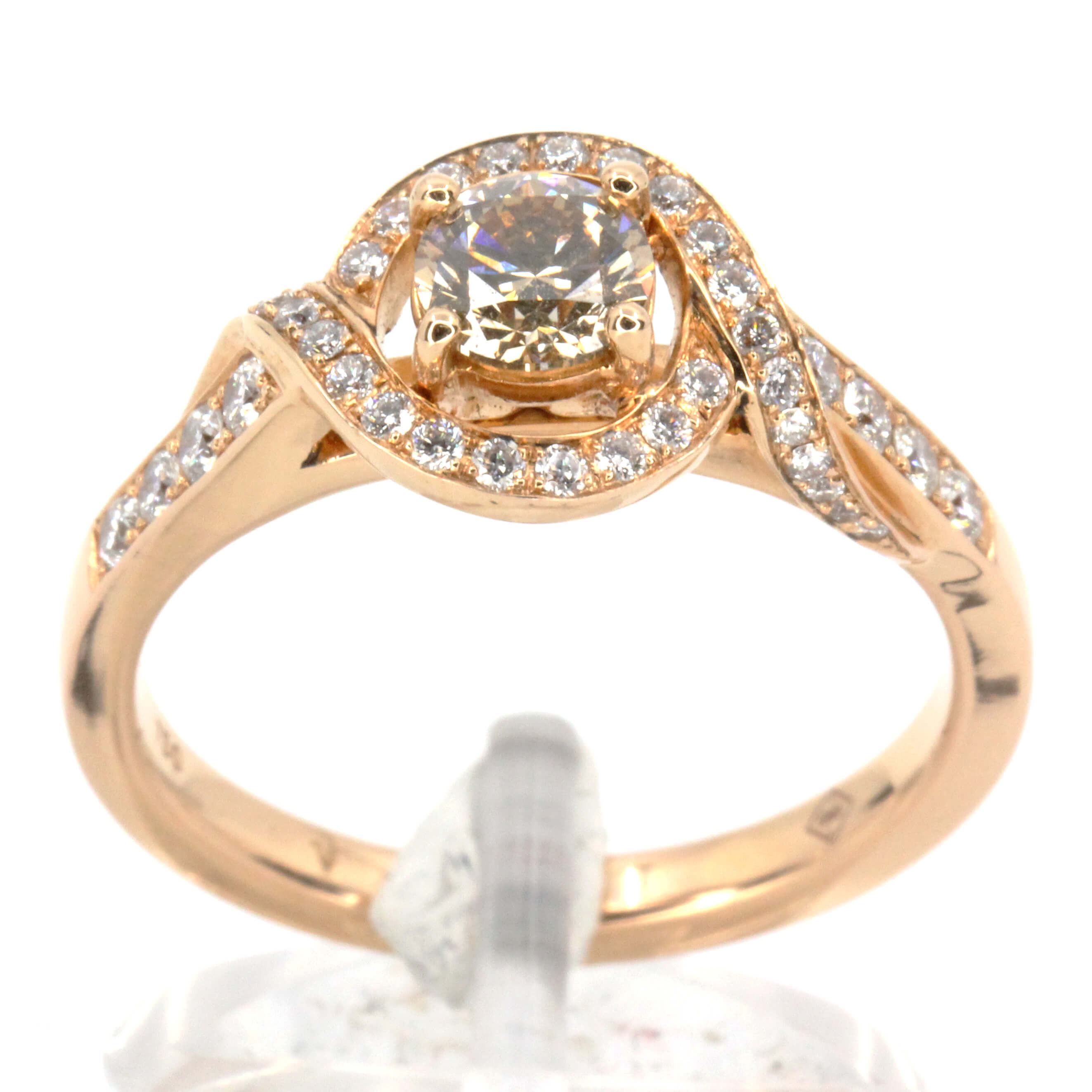 Round Brilliant Cut Champagne Diamond Ring with Halo of Diamonds set in 18ct Rose Gold | All Gem ...