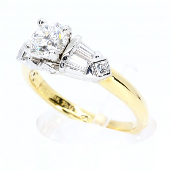 Round Brilliant Cut Diamond Ring with Diamond Accents set in 18ct Two Tone Gold