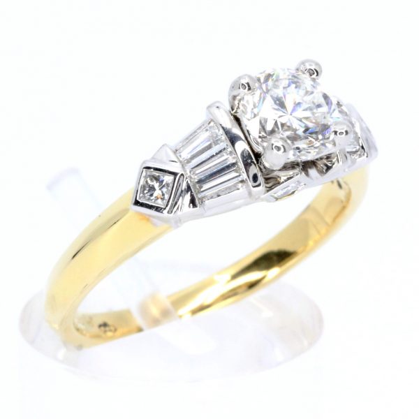Round Brilliant Cut Diamond Ring with Diamond Accents set in 18ct Two Tone Gold