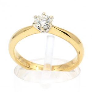 Round Brilliant Cut Diamond 6-Claw Solitaire Setting set in 18ct Yellow Gold