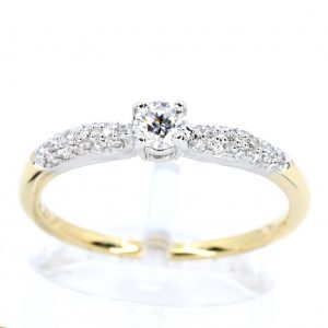 Round Brilliant Cut Diamond Ring with Bead Set Diamonds Accents set in 18ct Two Tone Gold