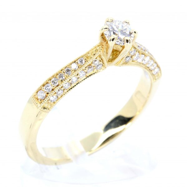 Diamond Ring with Shoulder Accents set in 18ct Yellow Gold