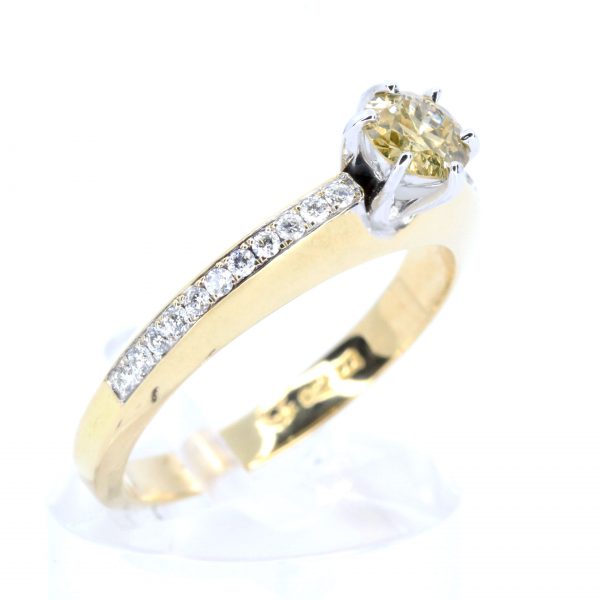 Yellow Diamond Ring with Diamond Accents Set in 18ct Yellow Gold