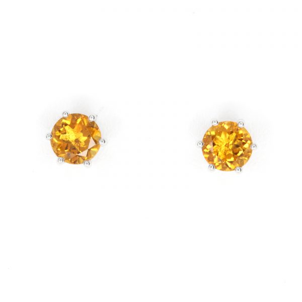 Round Cut Citrine Earrings set in 18ct White Gold