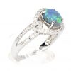 Claw Set Black Opal with Halo of Diamonds set in 18ct White Gold