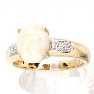 Coober Pedy White Opal & Diamond Ring set in 9ct Two Tone