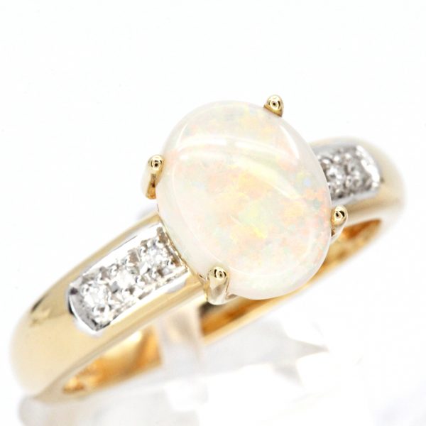 Coober Pedy White Opal & Diamond Ring set in 9ct Two Tone