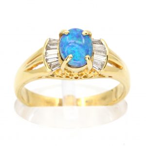 Oval Grey Opal With Diamonds set in 18ct Yellow Gold
