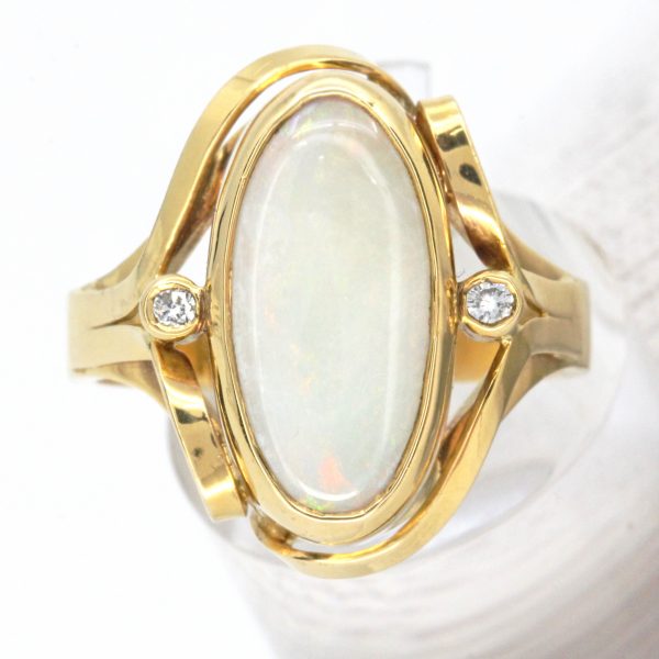 Coober Pedy White Opal & Diamond Ring set in 18ct White Gold