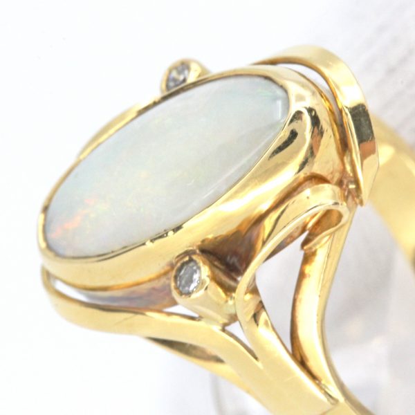 Coober Pedy White Opal & Diamond Ring set in 18ct White Gold