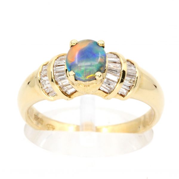 Black Opal & Diamond Ring set in 18ct Yellow Gold
