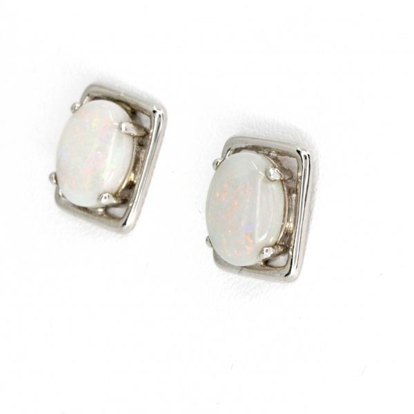 grey opal rectangular stud earrings