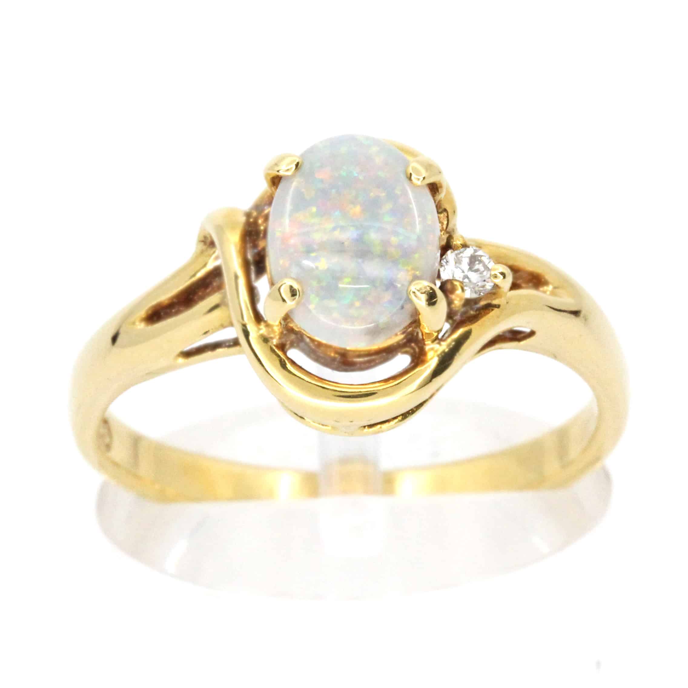 18ct Yellow Gold Solid Grey Opal and Diamond Ring | Allgem Jewellers