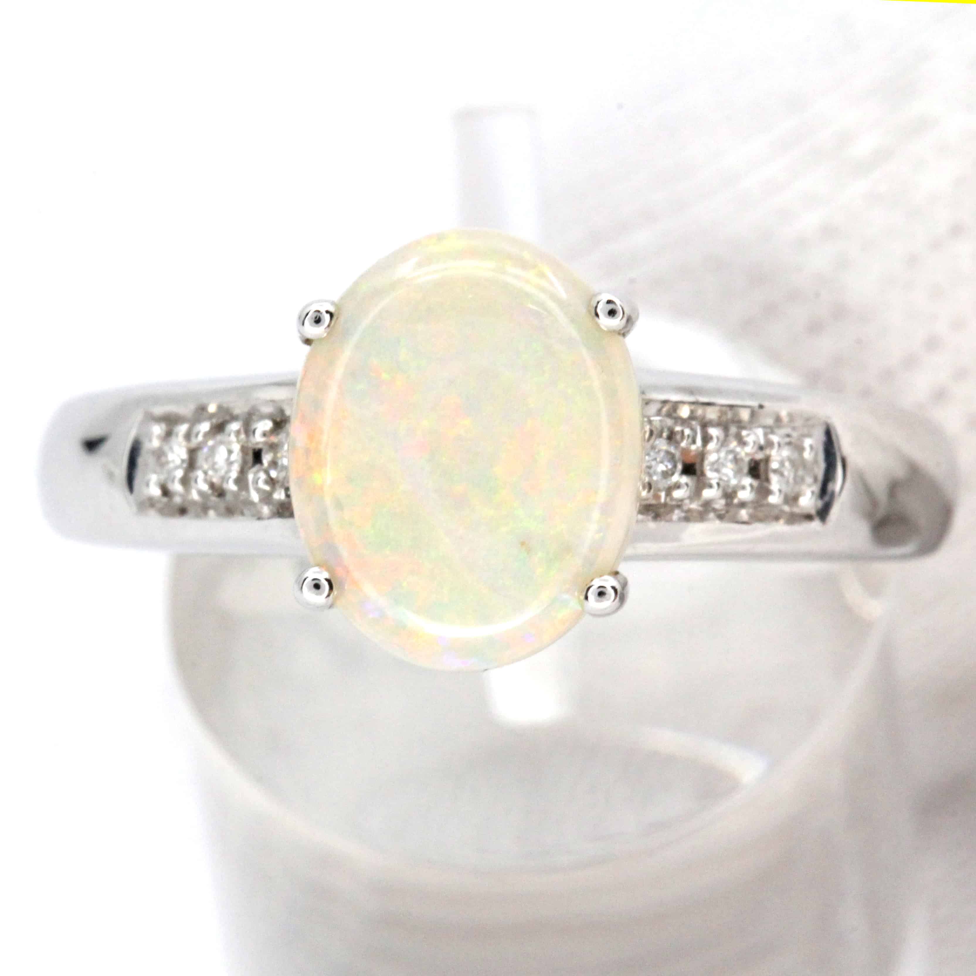 White Opal Ring with Diamond Accents Allgem Jewellers