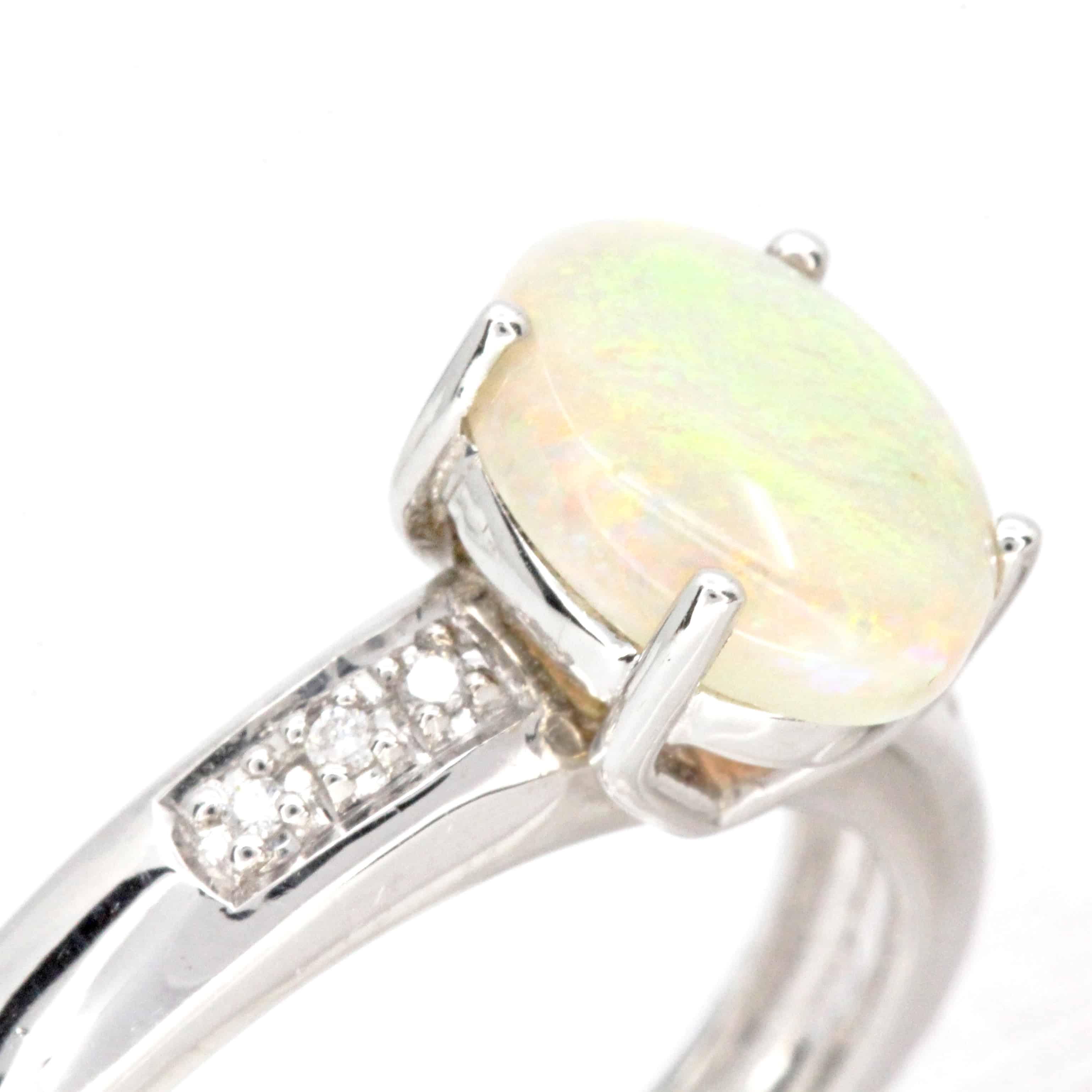 White Opal Ring with Diamond Accents Allgem Jewellers
