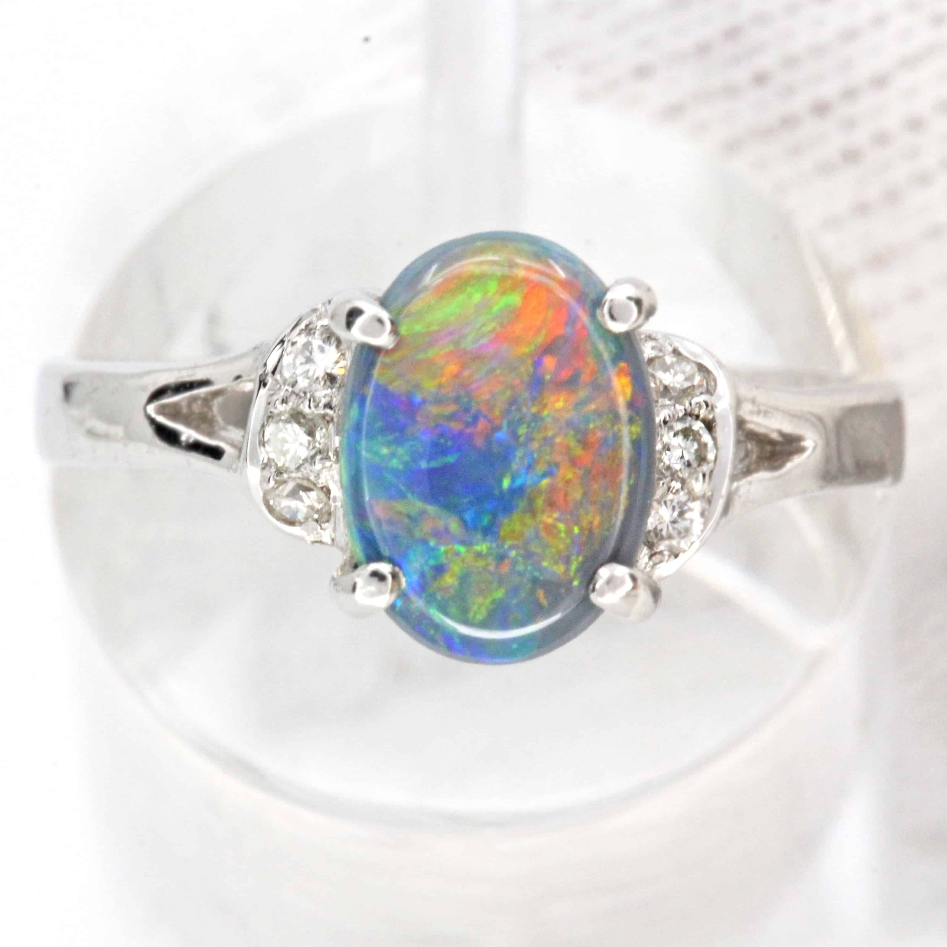 Black Opal Ring with Diamonds Set in Platinum | All Gem Jewellers