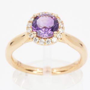18ct Rose Gold Amethyst and Diamond Ring