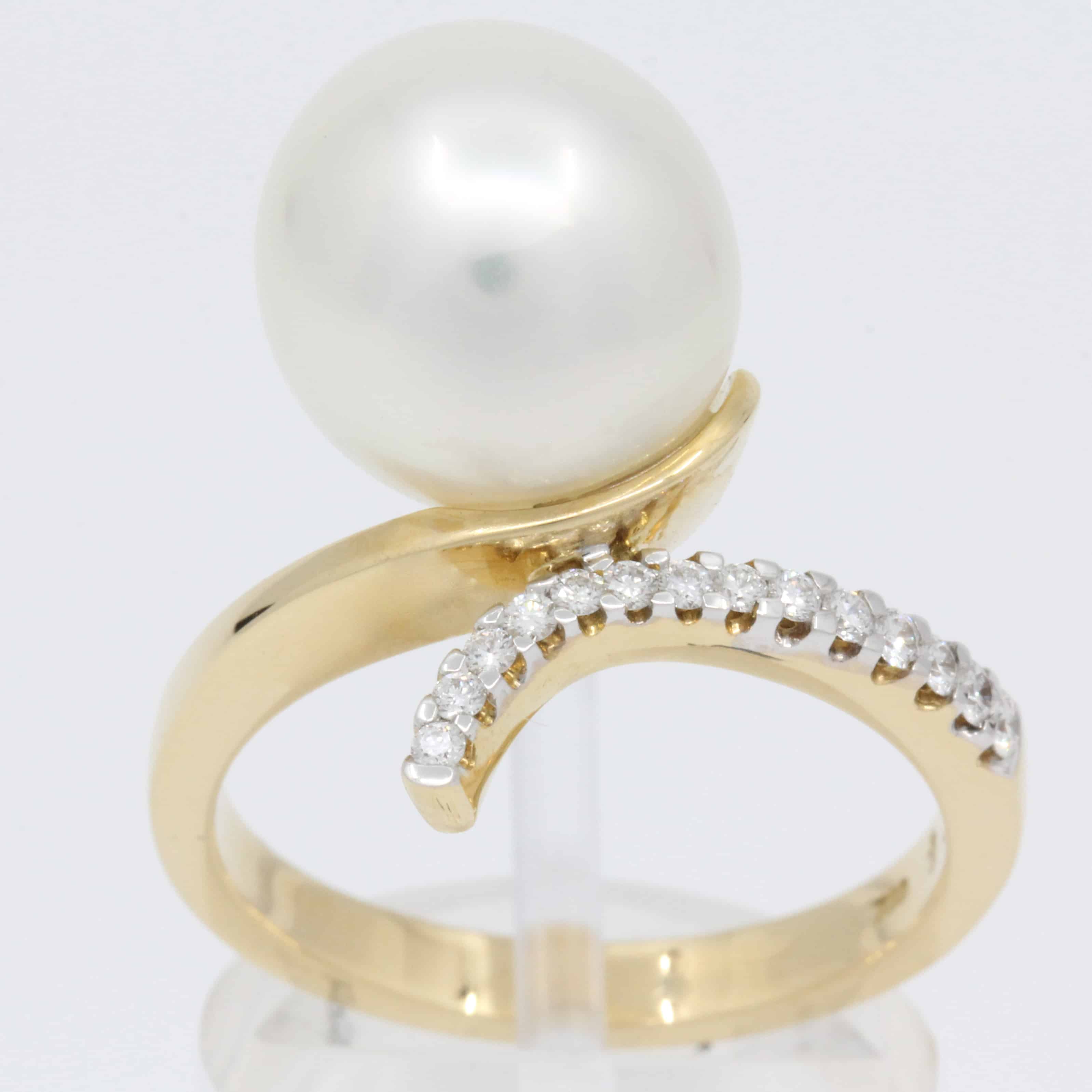 white pearl with diamonds yellow gold ring