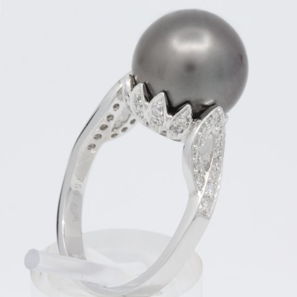 black pearl with diamonds ring