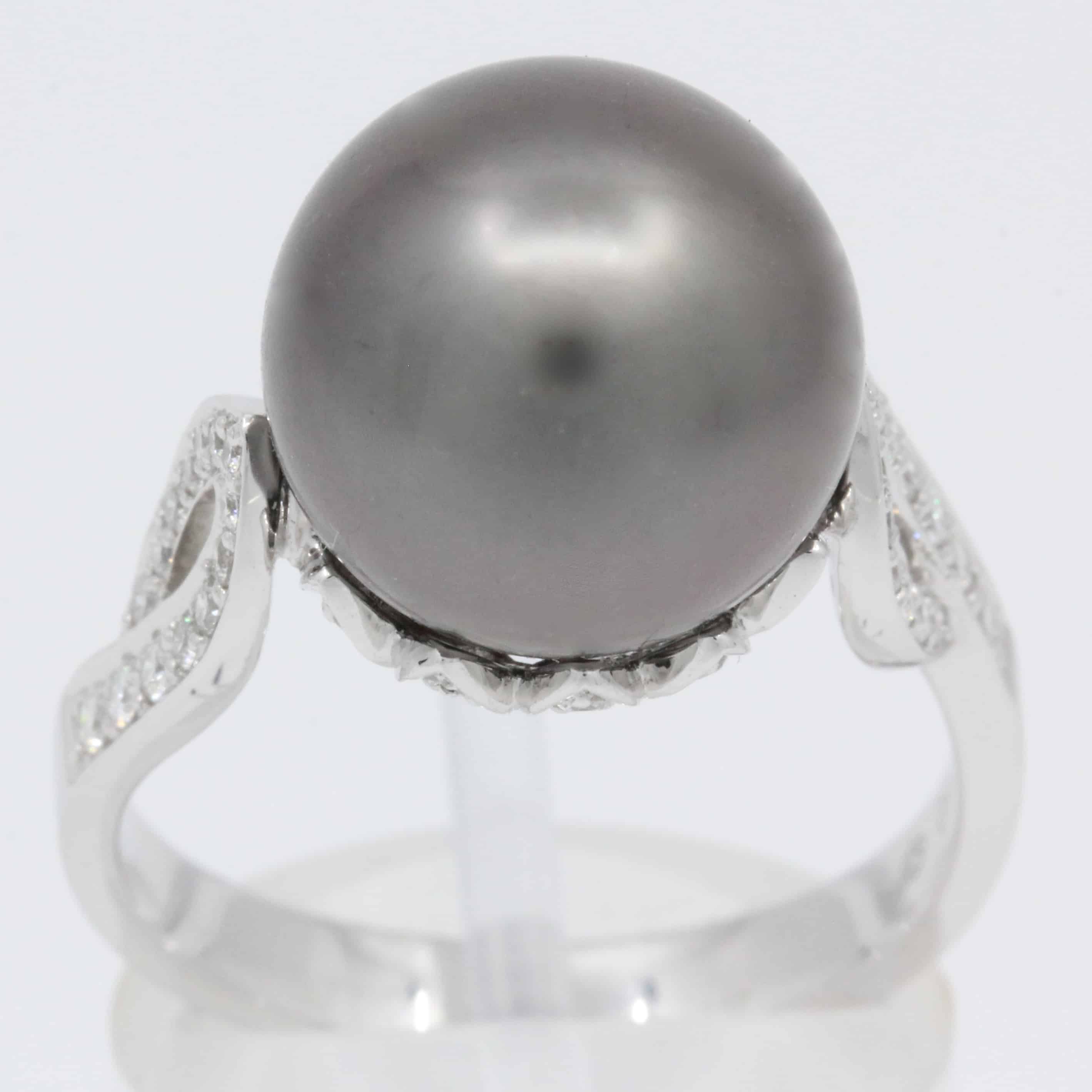 Vtg 14k White Gold Diamond Dove Gray Tahitian Pearl 9.55mm Ring Size 7  Classy - Antiques and Jewelry By The Sea