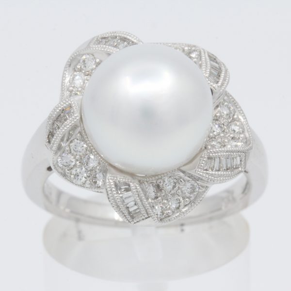 pearl ring with diamonds ring