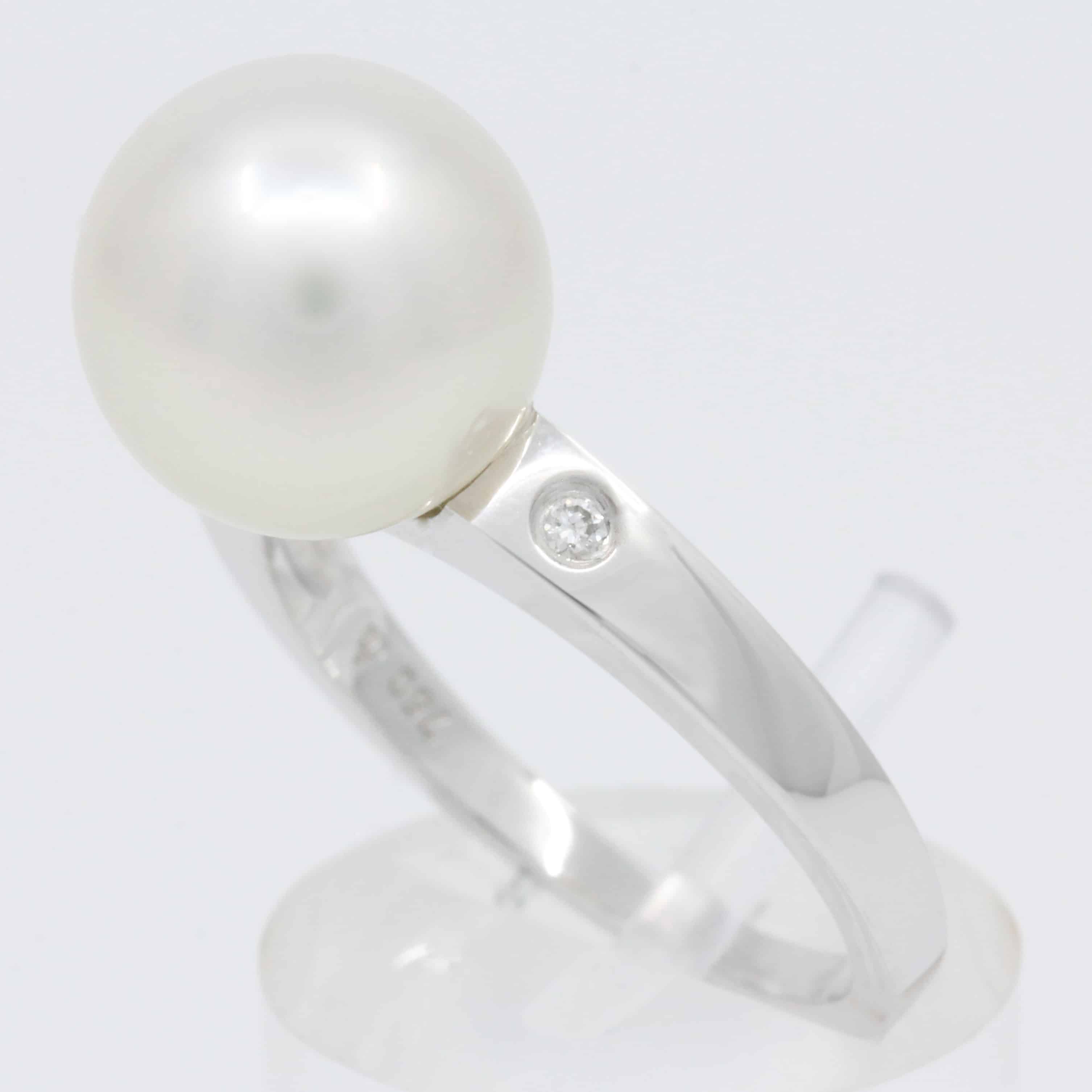 White Gold South Sea Autore Pearl Ring with Accent Diamonds