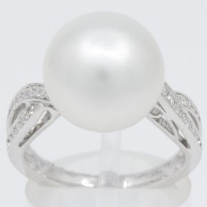 White Gold South Sea Pearl Ring with Accent Diamonds