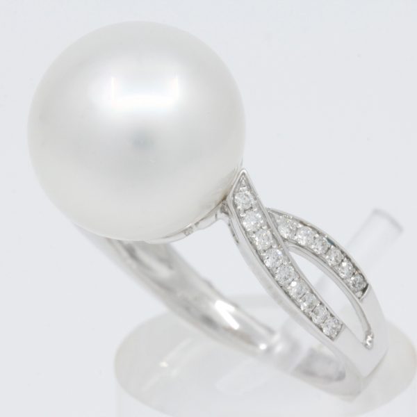 White Gold South Sea Pearl Ring with Accent Diamonds