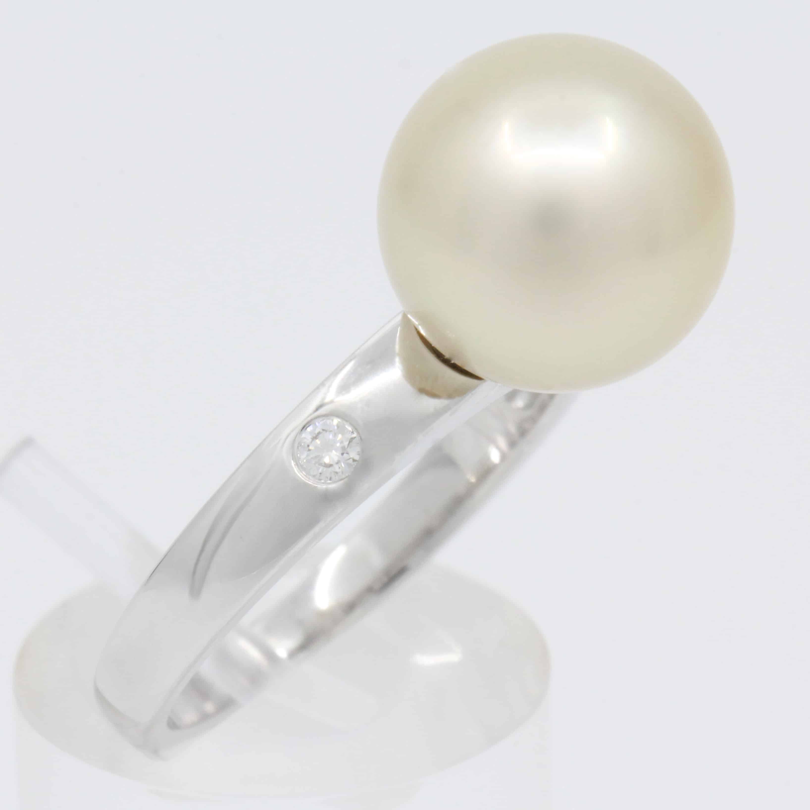 White Gold Golden South Sea Pearl Ring with Accent Diamonds