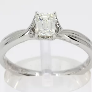 18ct White Gold Emerald-Cut Diamond Solitaire Ring