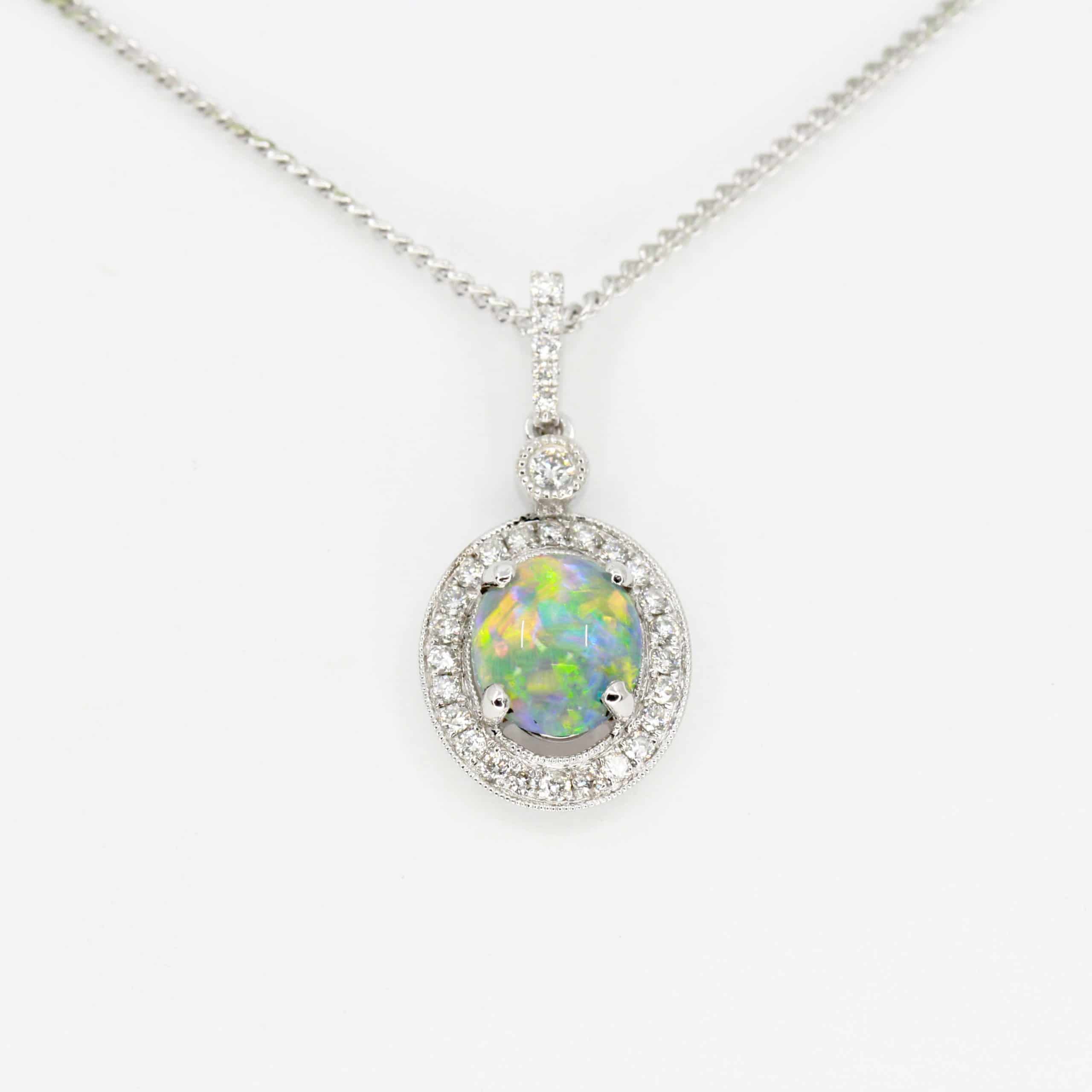 Grey Opal Pendant with Halo of Diamonds set in 18ct White Gold | All ...