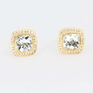 18ct Yellow Gold Aquamarine and Diamond Earrings
