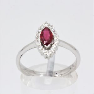 18ct White Gold Marquise Ruby and Diamond Ring